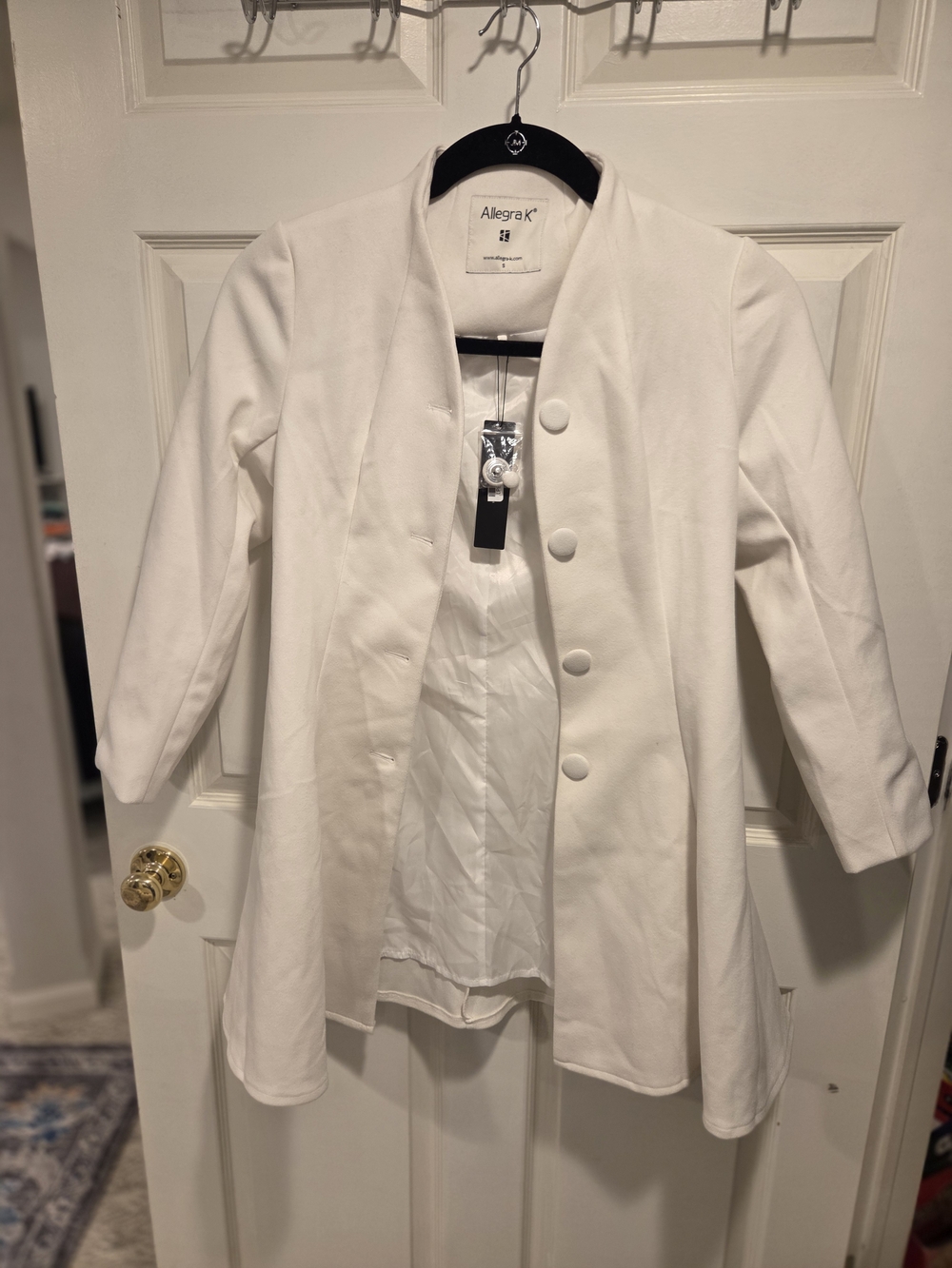 NWT-Allegra K White Round-Neck Button-Front Blazer